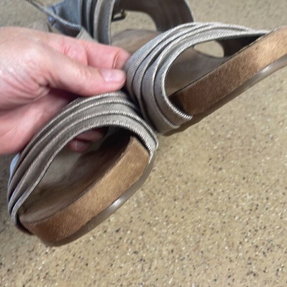 A2 AEROSOLES "May Plush" in Tan Canvas w Woven Grass Wrapped Wedge Heel Sandals - Picture 6 of 10